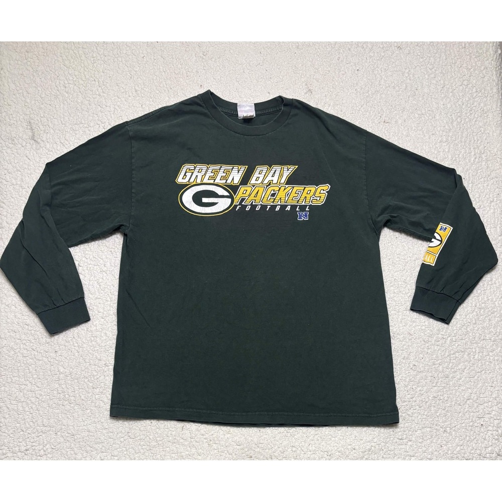NFL Team Apparel Green Bay Packers Long Sleeve Graphic T-shirt Y2K Mens XL Green